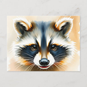 Watercolor Porträtt i Raccoon Ansikte Vykort