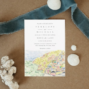 Watercolor Positano Italien Destination Wedding Inbjudningar