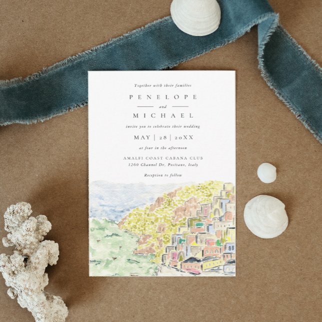 Watercolor Positano Italien Destination Wedding Inbjudningar (Skapare uppladdad)