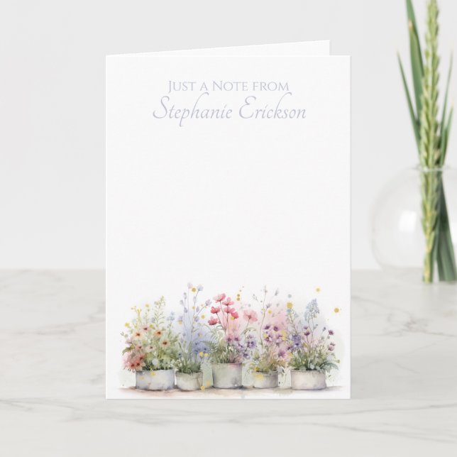 Watercolor Potted Flowers Personalized Stationery Anteckningskort (Framsida)
