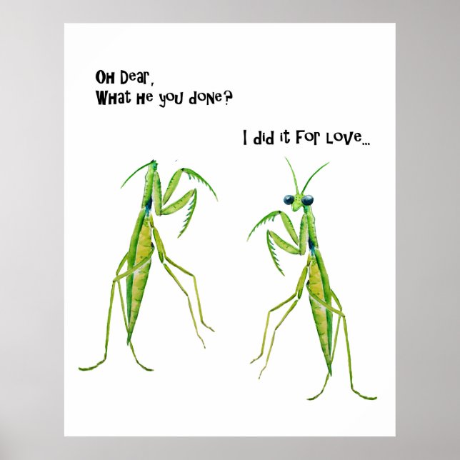 Watercolor Praying Mantis Funny Joke Poster (Framsidan)
