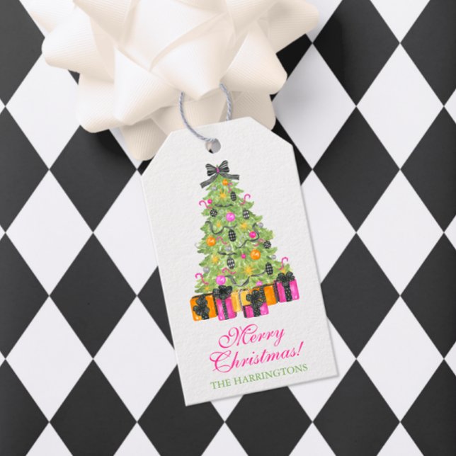 Watercolor Preppy Bright Glamour Julfest Presentetikett (Skapare uppladdad)