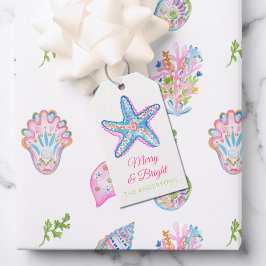 Watercolor Preppy Coastal Merry & Bright Presentetikett