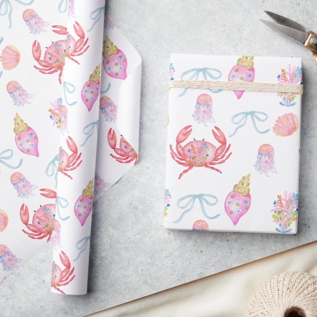 Watercolor Preppy Coastal Merry & Bright Presentpapper (Skapare uppladdad)
