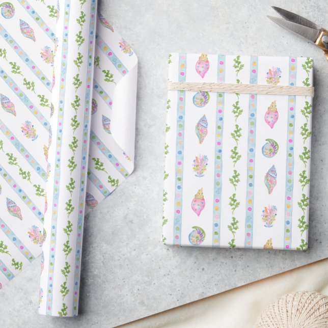 Watercolor Preppy Coastal Merry & Bright Presentpapper (Skapare uppladdad)