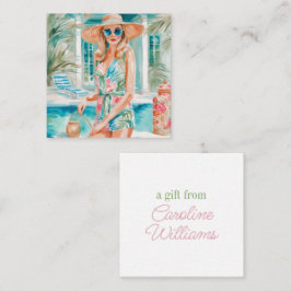 Watercolor Preppy Handflatan Beach Girl vid Bassän Anteckningskort