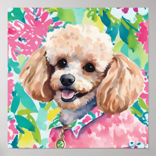 Watercolor Preppy Handflatan Beach Pudel Hund Poster