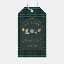  Watercolor preppy plaid teddy bear baby shower Presentetikett