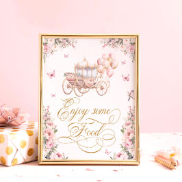 Watercolor Princess Carriage Blommigt Birthday Foo Poster