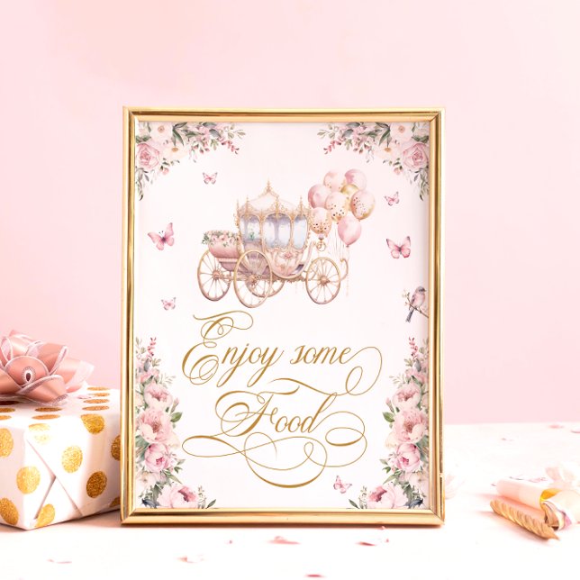 Watercolor Princess Carriage Blommigt Birthday Foo Poster (Skapare uppladdad)