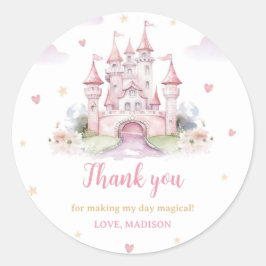 Watercolor Princess Castle-födelsedag Runt Klistermärke