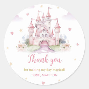 Watercolor Princess Castle-födelsedag Runt Klistermärke
