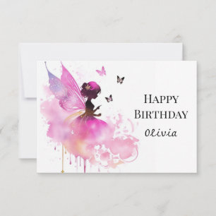 Watercolor Princess Digital Fairy Birthday Kort
