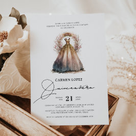 Watercolor Princess Dress Elegant Quinceanera Inbjudningar