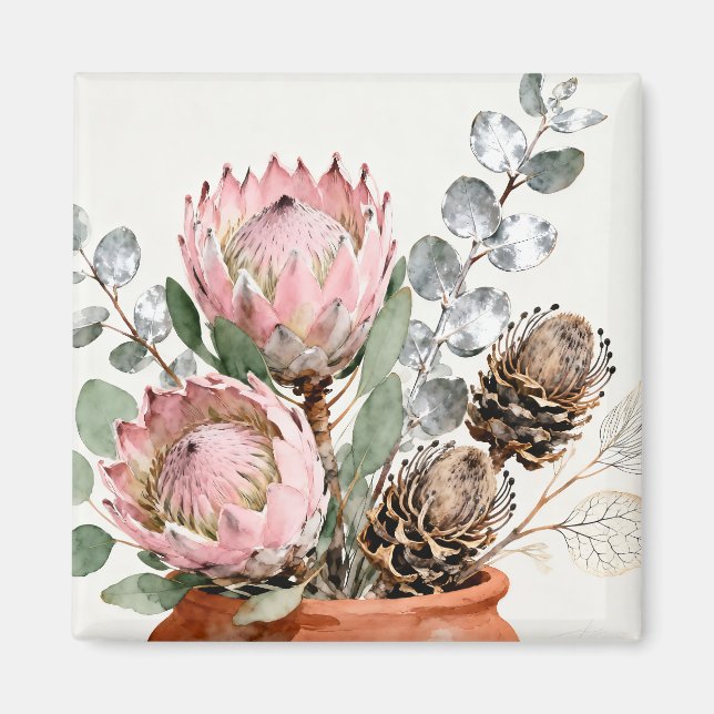 Watercolor Protea Eucalyptus Arrangement Magnet (Framsidan)