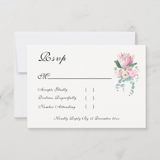 Watercolor Protea RSVP Cards OSA Kort (Framsida)