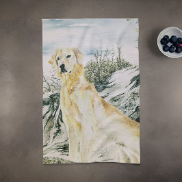 Watercolor Proud Golden Retriever Hund Kökshandduk
