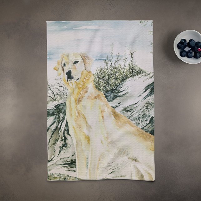 Watercolor Proud Golden Retriever Hund Kökshandduk (Skapare uppladdad)