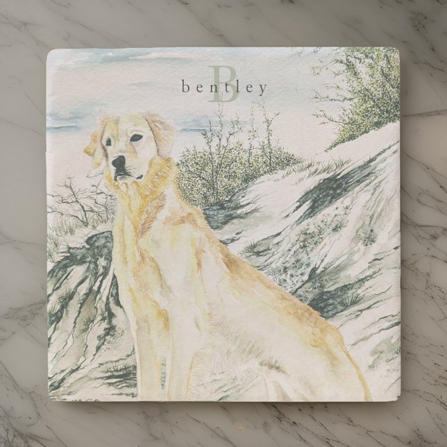 Watercolor Proud Golden Retriever Hund Monogram Stenunderlägg (Skapare uppladdad)