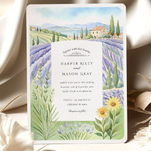 Watercolor Provence Lavender Fält Bröllop Inbjudningar