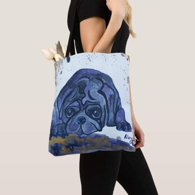 Watercolor Pug by Novy Tote Bag Tygkasse (Närbild)