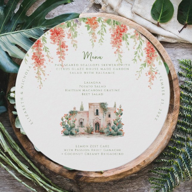 Watercolor Puglian Masseria Wedding Menu Meny (Skapare uppladdad)