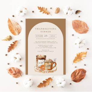 Watercolor Pumpakaffe & Ljus Thanksgiving Inbjudningar
