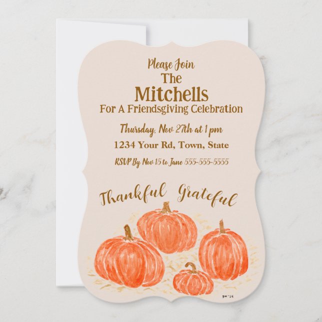 Watercolor Pumpkin Friendsgiving PERSONALIZE Inbjudningar (Framsida)