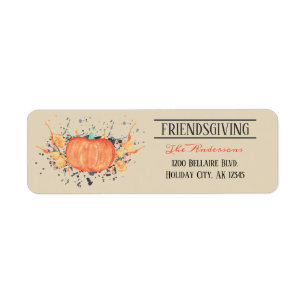 Watercolor Pumpkin Friendsgiving Returadress Etikett