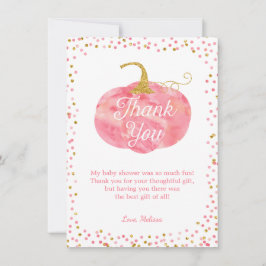 Watercolor Pumpkin Glitter Fall Girl Baby Shower Tack Kort