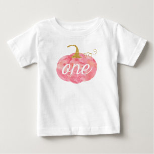 Watercolor Pumpkin Glitter Girl 1:a födelsedagen Tee Shirt