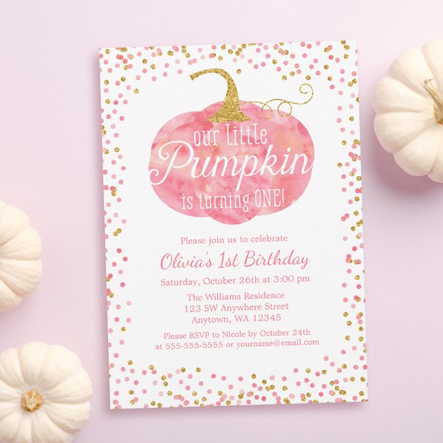 Watercolor Pumpkin Glitter Girl First Birthday Inbjudningar (Skapare uppladdad)