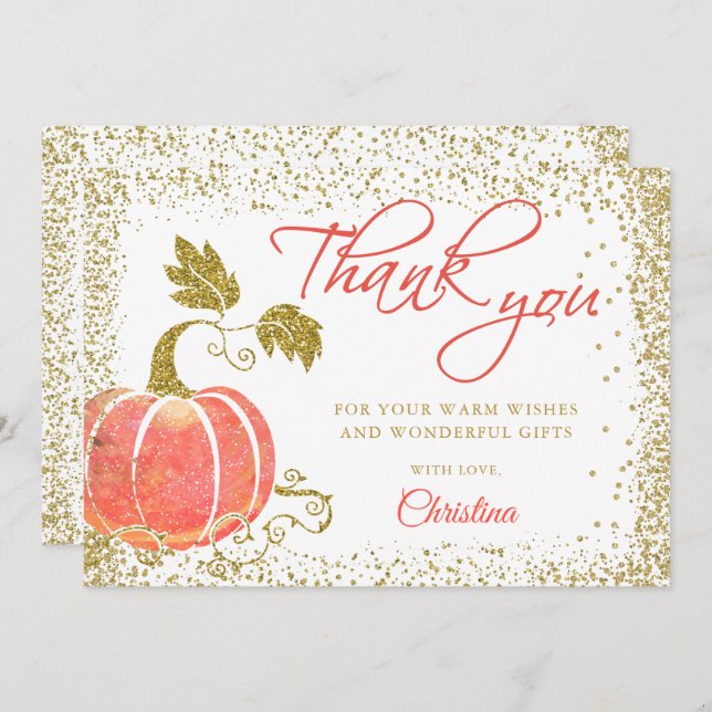 Watercolor Pumpkin Guld Glitter Fall Tack (Fram/baksida)