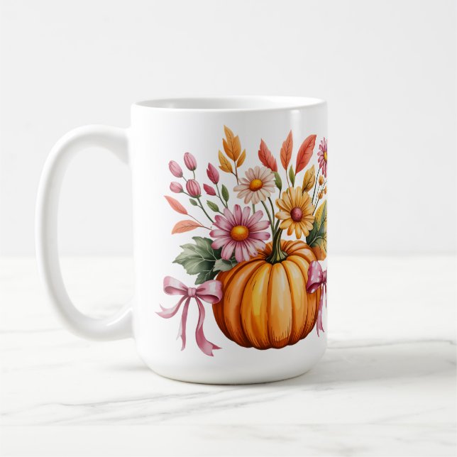 Watercolor Pumpkin Halloween T-Shirt - Cute Autumn Kaffemugg (Vänster)