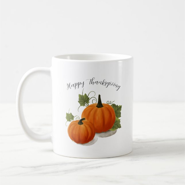 Watercolor Pumpkin 'Happy Thanksgiving' Classic Mu Kaffemugg (Vänster)