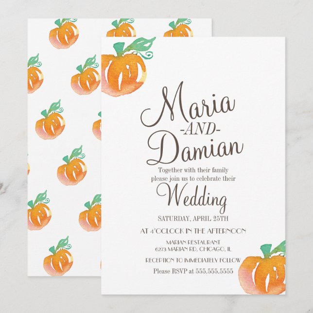Watercolor Pumpkin Illustration Fall Wedding Inbjudningar (Fram/baksida)