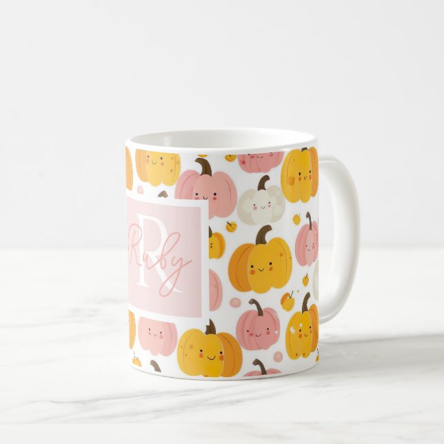 Watercolor Pumpkin mönster med namn Kaffemugg (Framsida höger)