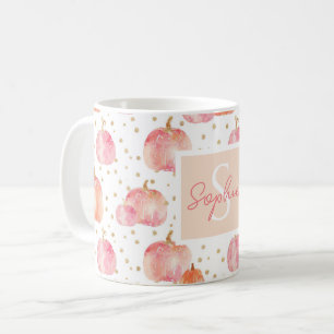 Watercolor Pumpkin mönster med namn Kaffemugg
