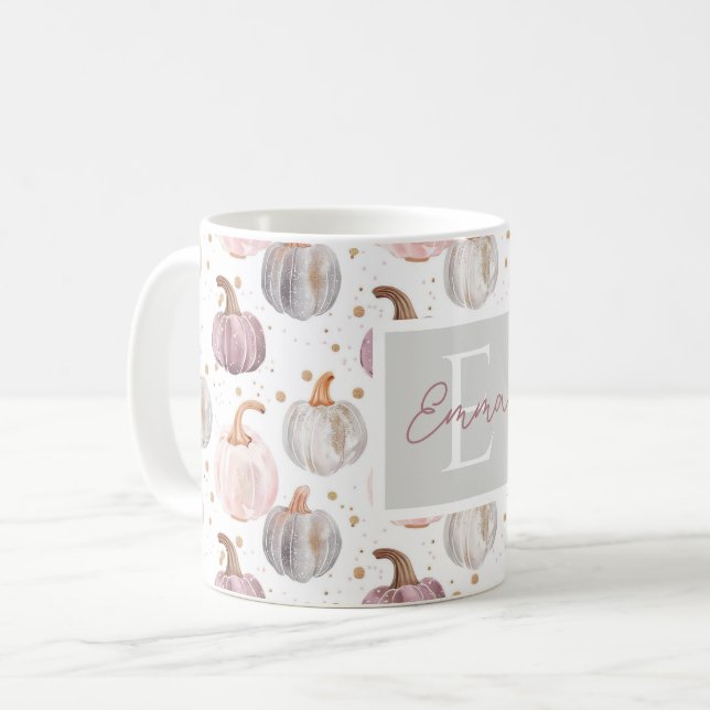 Watercolor Pumpkin mönster med namn Kaffemugg (Framsida vänster)