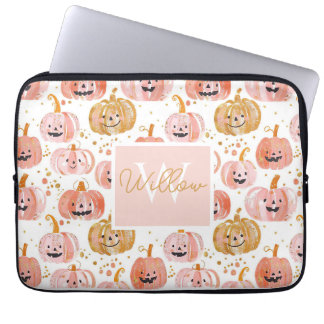 Watercolor Pumpkin mönster med namn Laptop Fodral