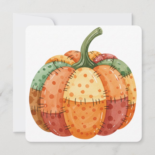 Watercolor pumpkin patchwork thanksgiving card kort (Framsida)