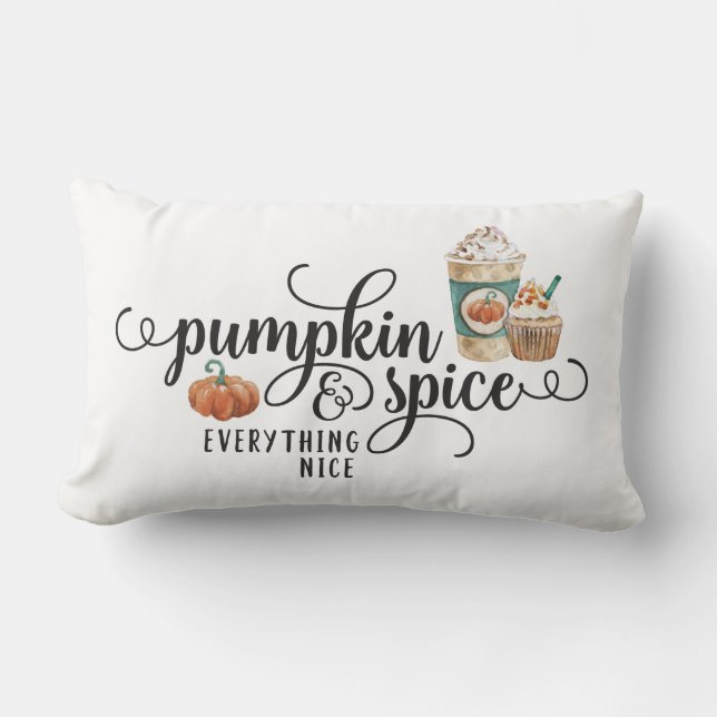 Watercolor Pumpkin Spice & All Nice Lumbarkudde (Framsida)