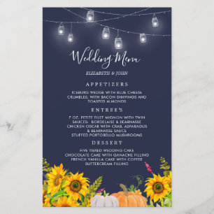 Watercolor Pumpkin Sunblommor Rustic Bröllop Menu
