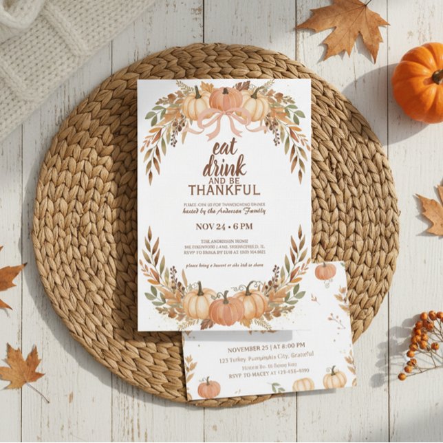 Watercolor Pumpkin Thanksgiving Invitation Inbjudningar (rustic thanksgiving invitation)