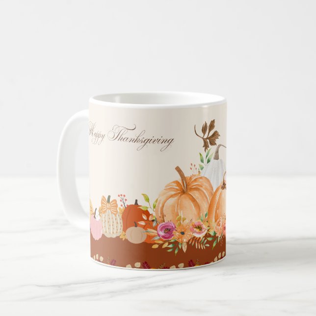 Watercolor Pumpkin Thanksgiving Mug Art Kaffemugg (Framsida vänster)