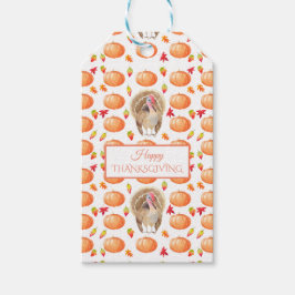 Watercolor Pumpkin Turkey Mönster Thanksgiving Presentetikett