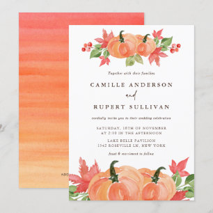 Watercolor Pumpkins Autumn Bröllop Inbjudningar