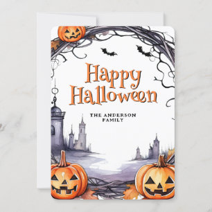 Watercolor Pumpkins Fladdermus Happy halloween Julkort
