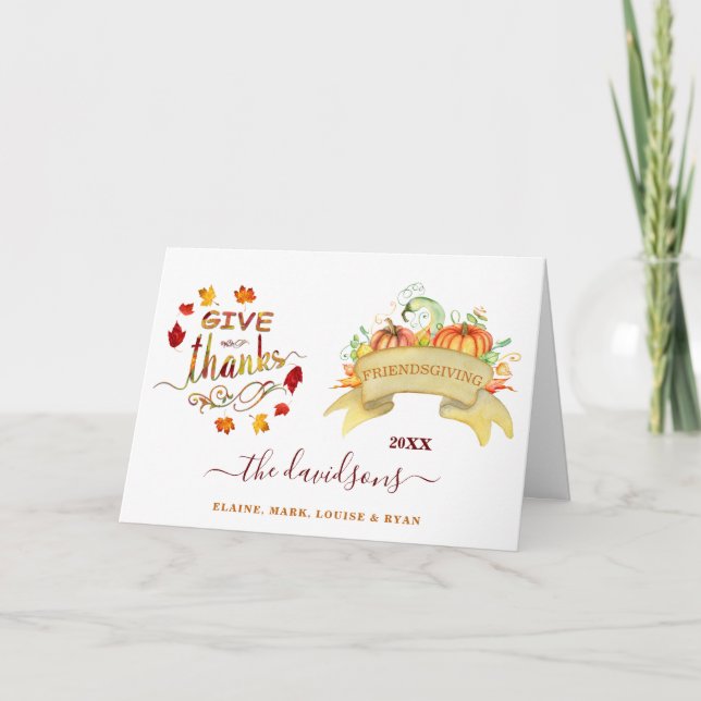 Watercolor Pumpkins Ge Tack Freindsgiving Kort (Framsida)