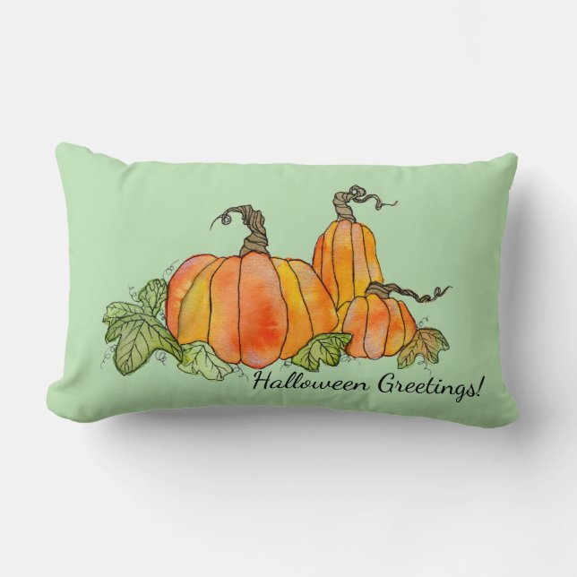 Watercolor Pumpkins Halloween Harvest Gourds Lumbarkudde (Framsida)